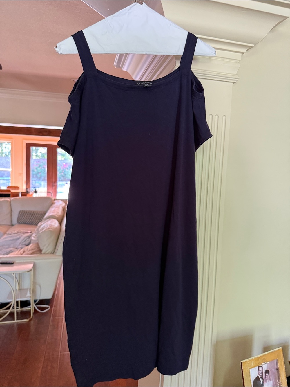 Eileen Fisher Navy One-Shoulder Cold-Shoulder Dress